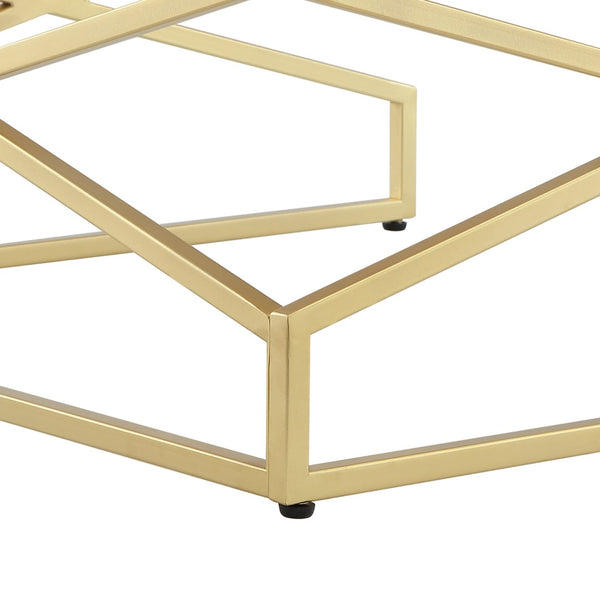 HomeRoots Set of Two Elegant White Marble and Gold Iron Nested Coffee Tables for Modern Living Spaces 543851