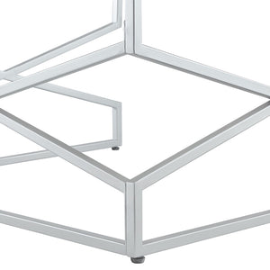 HomeRoots Set of Two White Marble & Silver Iron Nested Coffee Tables – Modern Geometric Accent for Your Space 543852