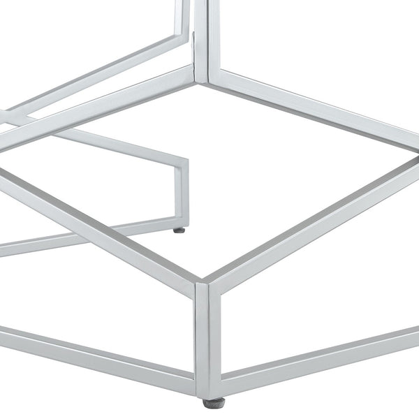 HomeRoots Set of Two White Marble & Silver Iron Nested Coffee Tables – Modern Geometric Accent for Your Space 543852