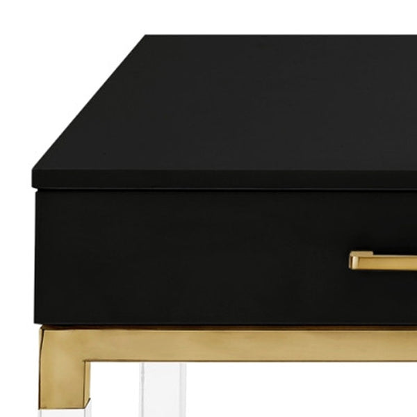 Homeroots 47" Black Gold And Clear Wood Acrylic And Steel Coffee Table Black,Gold  543853