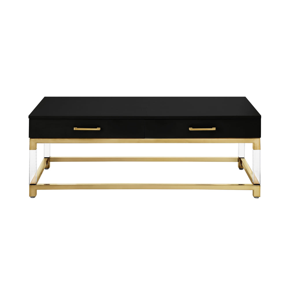 Homeroots 47" Black Gold And Clear Wood Acrylic And Steel Coffee Table Black,Gold  543853