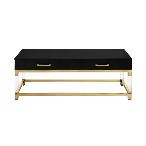Homeroots 47" Black Gold And Clear Wood Acrylic And Steel Coffee Table Black,Gold  543853