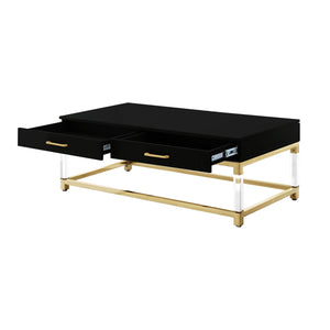 Homeroots 47" Black Gold And Clear Wood Acrylic And Steel Coffee Table Black,Gold  543853