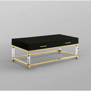 Homeroots 47" Black Gold And Clear Wood Acrylic And Steel Coffee Table Black,Gold  543853