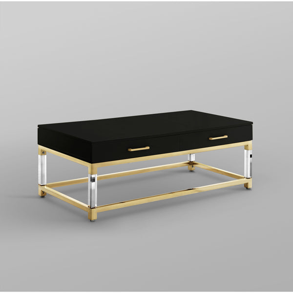 Homeroots 47" Black Gold And Clear Wood Acrylic And Steel Coffee Table Black,Gold  543853