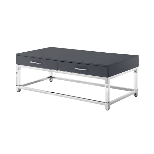 Homeroots 47" Dark Gray Silver And Clear Wood Acrylic And Steel Coffee Table Dark Grey,Chrome  543854