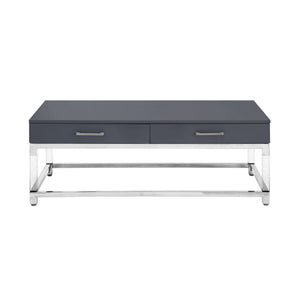 Homeroots 47" Dark Gray Silver And Clear Wood Acrylic And Steel Coffee Table Dark Grey,Chrome  543854