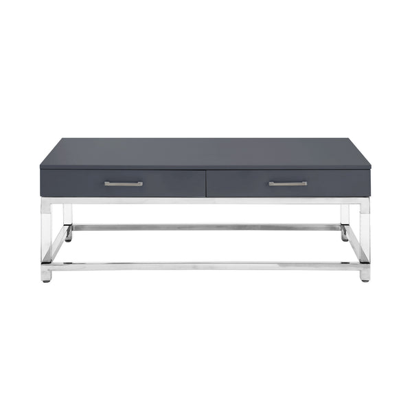 Homeroots 47" Dark Gray Silver And Clear Wood Acrylic And Steel Coffee Table Dark Grey,Chrome  543854