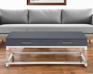 Homeroots 47" Dark Gray Silver And Clear Wood Acrylic And Steel Coffee Table Dark Grey,Chrome  543854