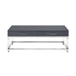 Homeroots 47" Dark Gray Silver And Clear Wood Acrylic And Steel Coffee Table Dark Grey,Chrome  543854