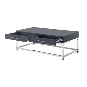 Homeroots 47" Dark Gray Silver And Clear Wood Acrylic And Steel Coffee Table Dark Grey,Chrome  543854