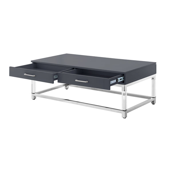 Homeroots 47" Dark Gray Silver And Clear Wood Acrylic And Steel Coffee Table Dark Grey,Chrome  543854