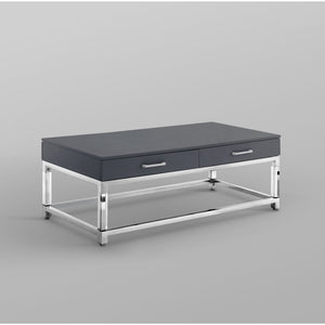 Homeroots 47" Dark Gray Silver And Clear Wood Acrylic And Steel Coffee Table Dark Grey,Chrome  543854