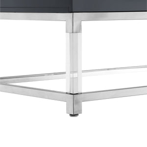 Homeroots 47" Dark Gray Silver And Clear Wood Acrylic And Steel Coffee Table Dark Grey,Chrome  543854