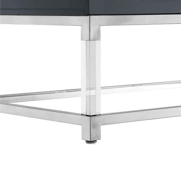Homeroots 47" Dark Gray Silver And Clear Wood Acrylic And Steel Coffee Table Dark Grey,Chrome  543854