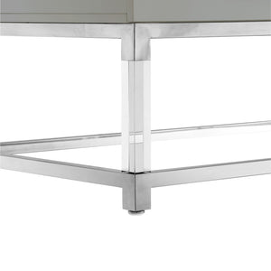 HomeRoots 47" Modern Light Gray Coffee Table with Silver Acrylic Frame & 2 Drawers for Stylish Storage Solutions 543855
