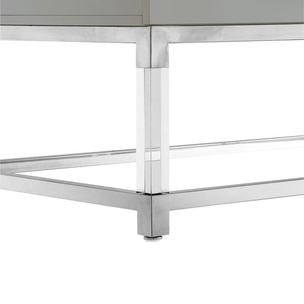 HomeRoots 47" Modern Light Gray Coffee Table with Silver Acrylic Frame & 2 Drawers for Stylish Storage Solutions 543855