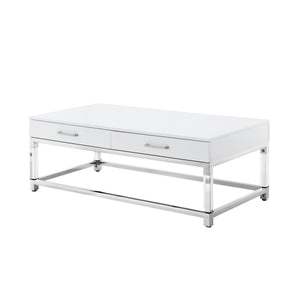 Homeroots 47" White Silver And Clear Wood Acrylic And Steel Coffee Table White,Chrome  543856