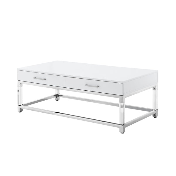 Homeroots 47" White Silver And Clear Wood Acrylic And Steel Coffee Table White,Chrome  543856