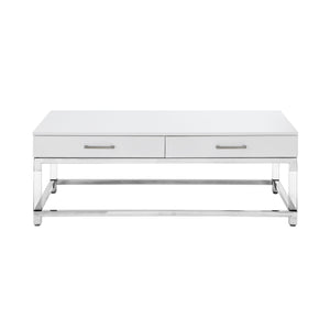 Homeroots 47" White Silver And Clear Wood Acrylic And Steel Coffee Table White,Chrome  543856
