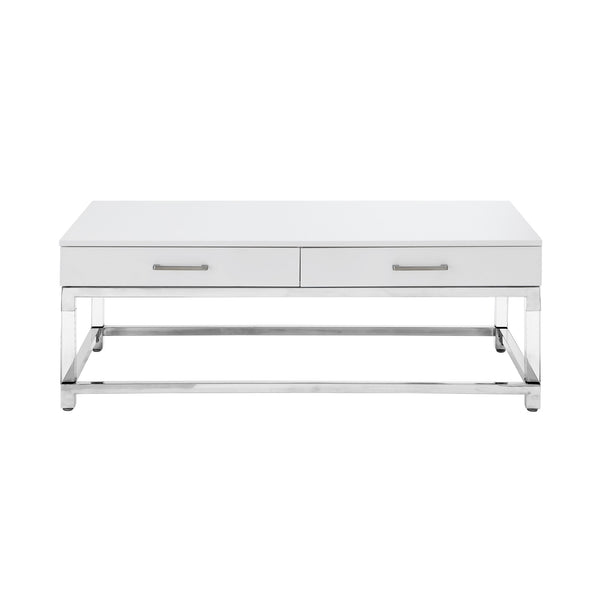 Homeroots 47" White Silver And Clear Wood Acrylic And Steel Coffee Table White,Chrome  543856