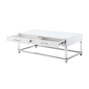 Homeroots 47" White Silver And Clear Wood Acrylic And Steel Coffee Table White,Chrome  543856