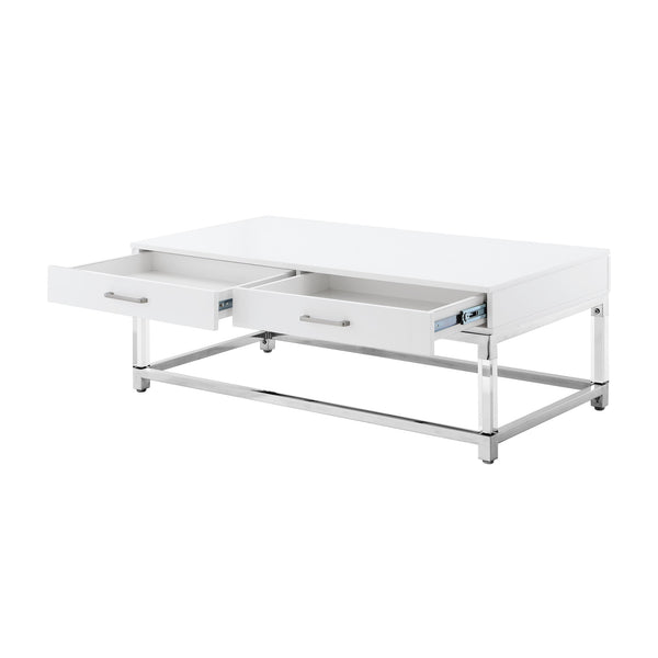 Homeroots 47" White Silver And Clear Wood Acrylic And Steel Coffee Table White,Chrome  543856