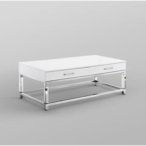 Homeroots 47" White Silver And Clear Wood Acrylic And Steel Coffee Table White,Chrome  543856