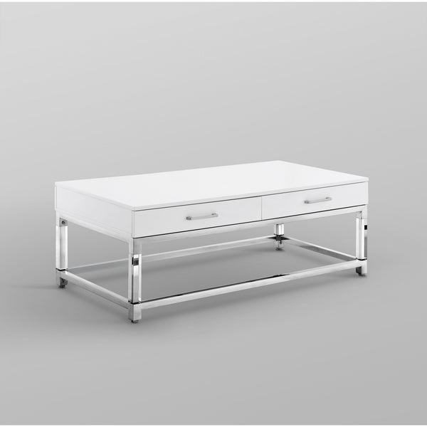 Homeroots 47" White Silver And Clear Wood Acrylic And Steel Coffee Table White,Chrome  543856