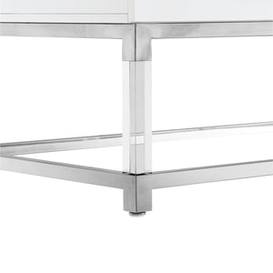Homeroots 47" White Silver And Clear Wood Acrylic And Steel Coffee Table White,Chrome  543856