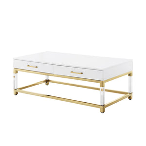 Homeroots 47" White Gold And Clear Wood Acrylic And Steel Coffee Table White,Gold  543857