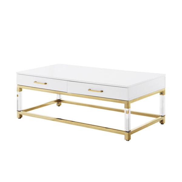 Homeroots 47" White Gold And Clear Wood Acrylic And Steel Coffee Table White,Gold  543857