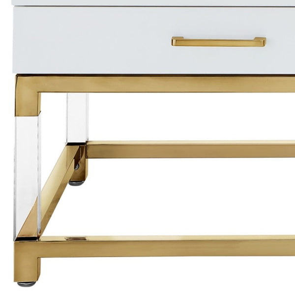 Homeroots 47" White Gold And Clear Wood Acrylic And Steel Coffee Table White,Gold  543857