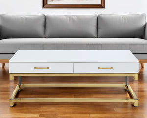 Homeroots 47" White Gold And Clear Wood Acrylic And Steel Coffee Table White,Gold  543857