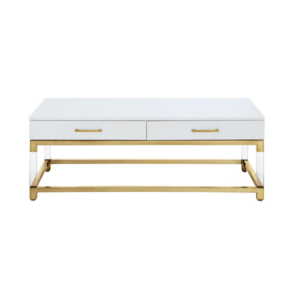 Homeroots 47" White Gold And Clear Wood Acrylic And Steel Coffee Table White,Gold  543857