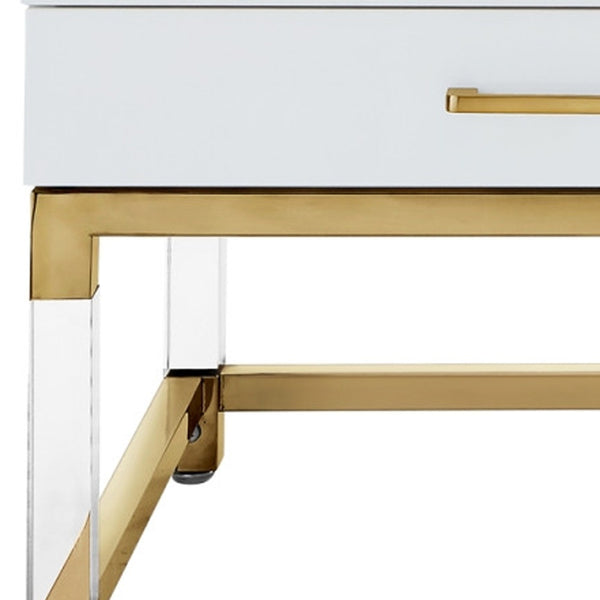 Homeroots 47" White Gold And Clear Wood Acrylic And Steel Coffee Table White,Gold  543857