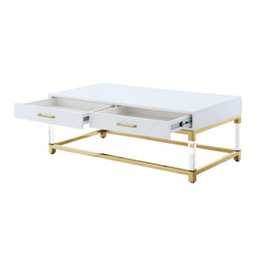 Homeroots 47" White Gold And Clear Wood Acrylic And Steel Coffee Table White,Gold  543857