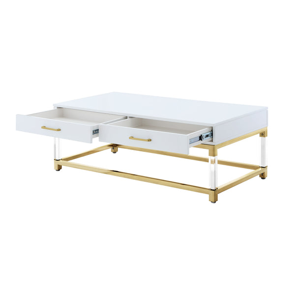 Homeroots 47" White Gold And Clear Wood Acrylic And Steel Coffee Table White,Gold  543857