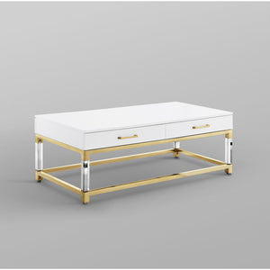 Homeroots 47" White Gold And Clear Wood Acrylic And Steel Coffee Table White,Gold  543857