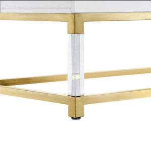 Homeroots 47" White Gold And Clear Wood Acrylic And Steel Coffee Table White,Gold  543857