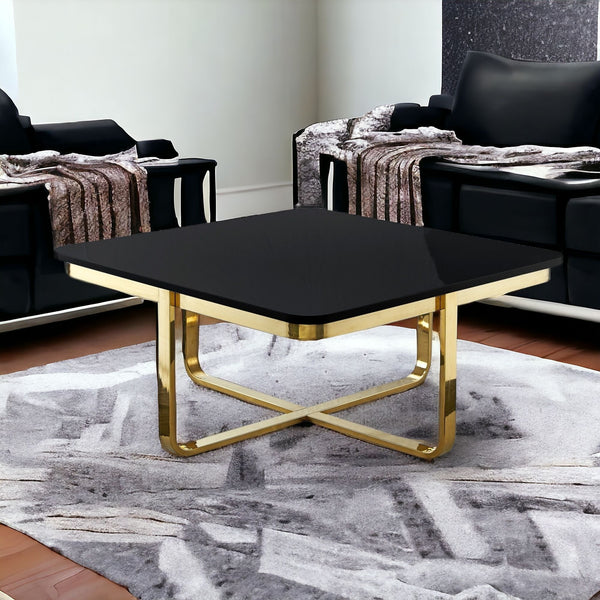 Homeroots 35" Black And Gold Stainless Steel Square Coffee Table Black,Gold  543858