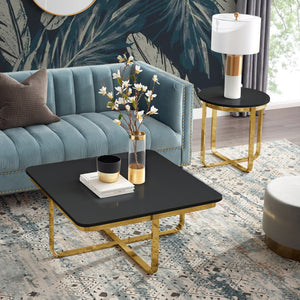 Homeroots 35" Black And Gold Stainless Steel Square Coffee Table Black,Gold  543858