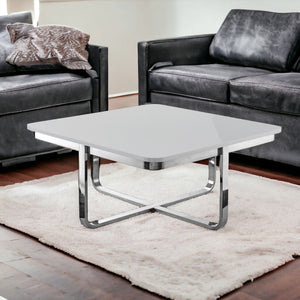 Homeroots 35" Light Gray And Silver Metallic Wood And Stainless Steel Square Coffee Table Light Grey,Chrome  543859