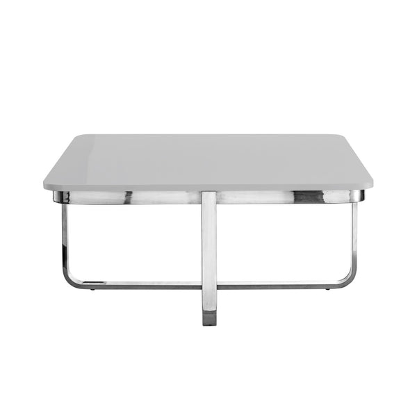 HomeRoots 35" Modern Square Coffee Table with Sleek Stainless Steel Base - Stylish Geometric Living Room Centerpiece Light Grey/Chrome 543859
