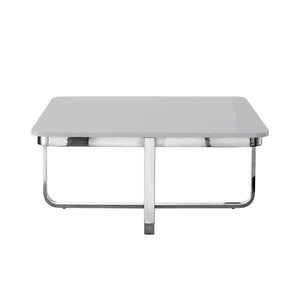 Homeroots 35" Light Gray And Silver Metallic Wood And Stainless Steel Square Coffee Table Light Grey,Chrome  543859