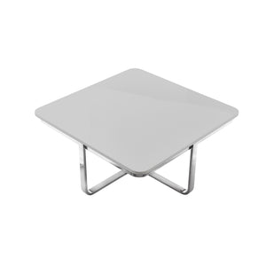 Homeroots 35" Light Gray And Silver Metallic Wood And Stainless Steel Square Coffee Table Light Grey,Chrome  543859