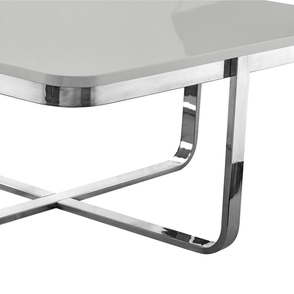 Homeroots 35" Light Gray And Silver Metallic Wood And Stainless Steel Square Coffee Table Light Grey,Chrome  543859