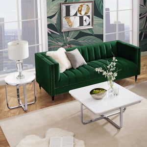 Homeroots 35" White And Silver Metallic Stainless Steel Square Coffee Table White,Chrome  543860