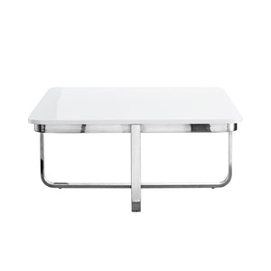 HomeRoots 35" Modern Square Coffee Table with Sleek Stainless Steel Base - Stylish Geometric Living Room Centerpiece White/Chrome 543860
