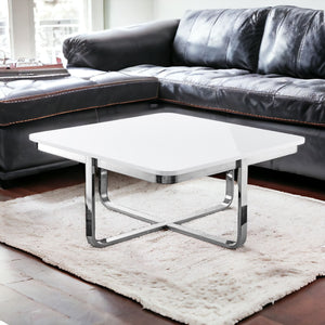 Homeroots 35" White And Silver Metallic Stainless Steel Square Coffee Table White,Chrome  543860